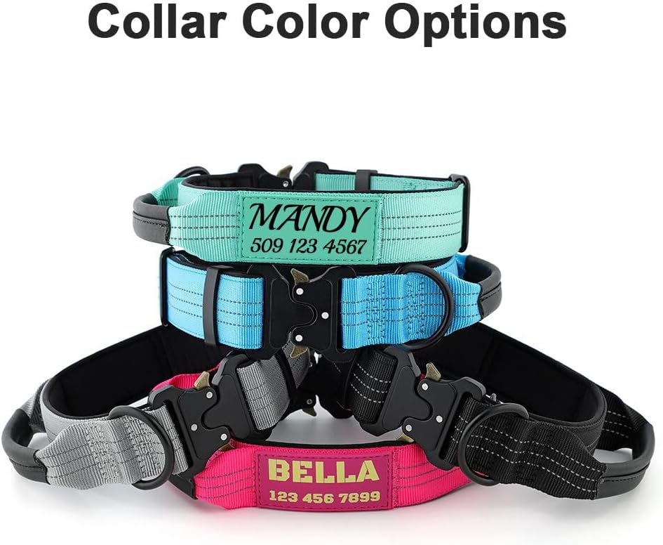 Personalized Tactical Dog Collar with Name and Phone Number, Heavy Duty Nylon Military Dog Collar with Handle and Strong Metal Buckle for Medium and Large Dogs