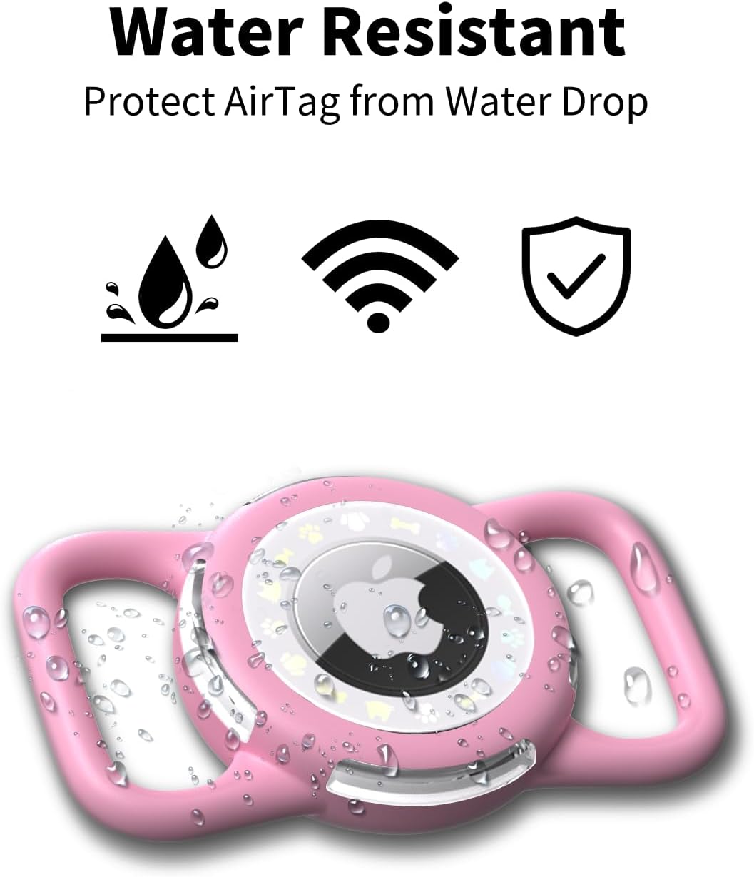 Airtag Dog Collar, Waterproof Airtag Holder for Dog Collar & Cat Collar Slicone Full Body Covered Pet Air Tag Holder (Pink, Small)