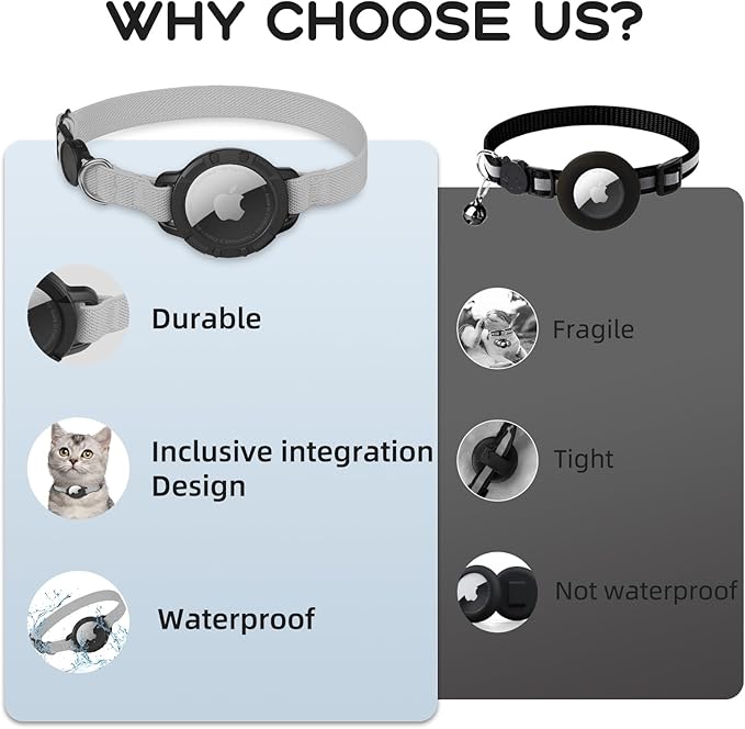 AirTag Cat Collars, Stretchy Collar with Apple AirTag Holder and Bell, Breakaway Ultra Design Elastic GPS Tracking Collars for Cats and Puppies, (7.5-12.5 Inch), Gray