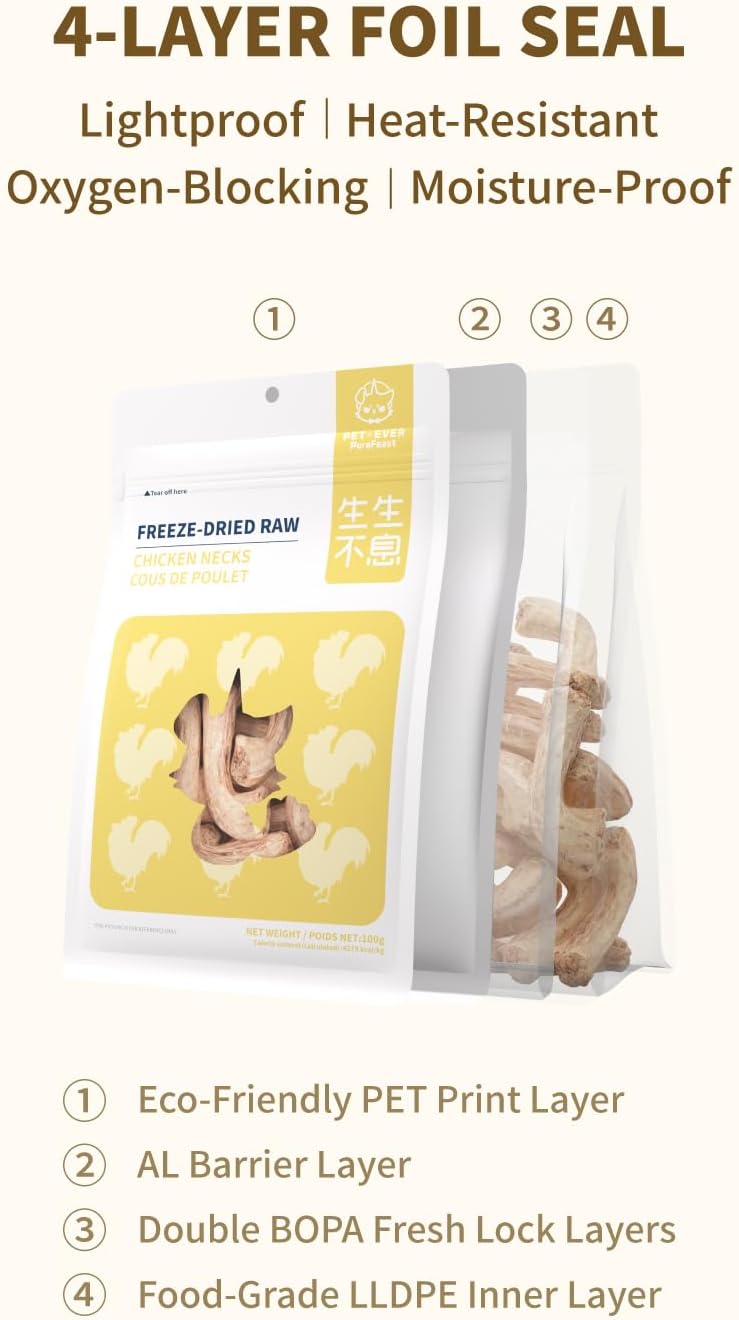 Freeze-Dried Chicken Neck Treat for Small Dog & Cat, Natural Single Ingredient Cats Dogs Dry Food, Healthy Whole Cut Pet Raw Treats for Dental Care (3.5 oz)