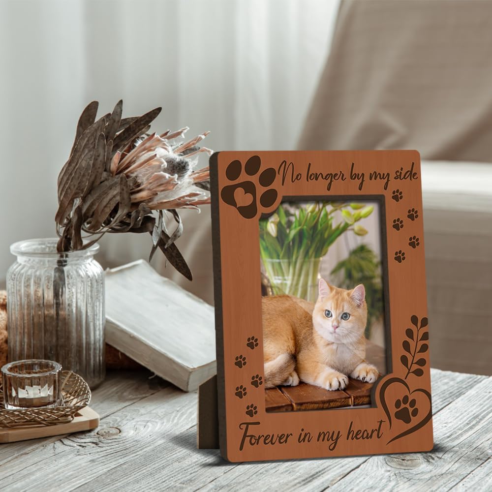 Cat Memorial Photo Frames Dog and Cat Loss Remembrance Gift Sympathy Keepsake for Pet Lovers Condolence Present for Pet Owner No Longer by my Side Forever in my Heart Picture Frames 4x6 Photo - YY001