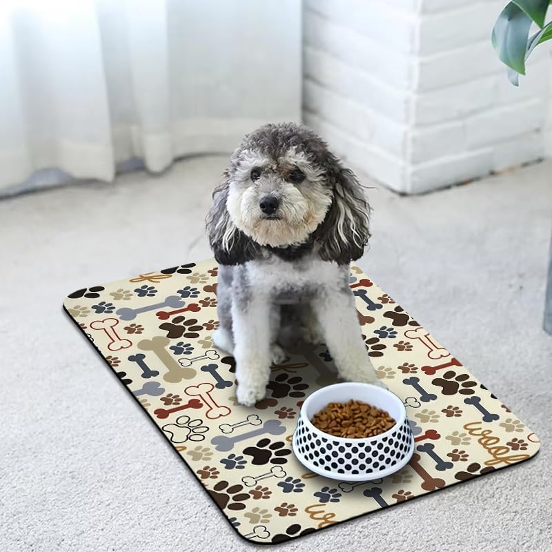 Dog Food Mats for Floors Waterproof, Dog Cat Water Bowl Mats Pet Feeding Absorbent Mat Dog Cat Pet Placemats for Food and Water Beige 24 * 32 inch