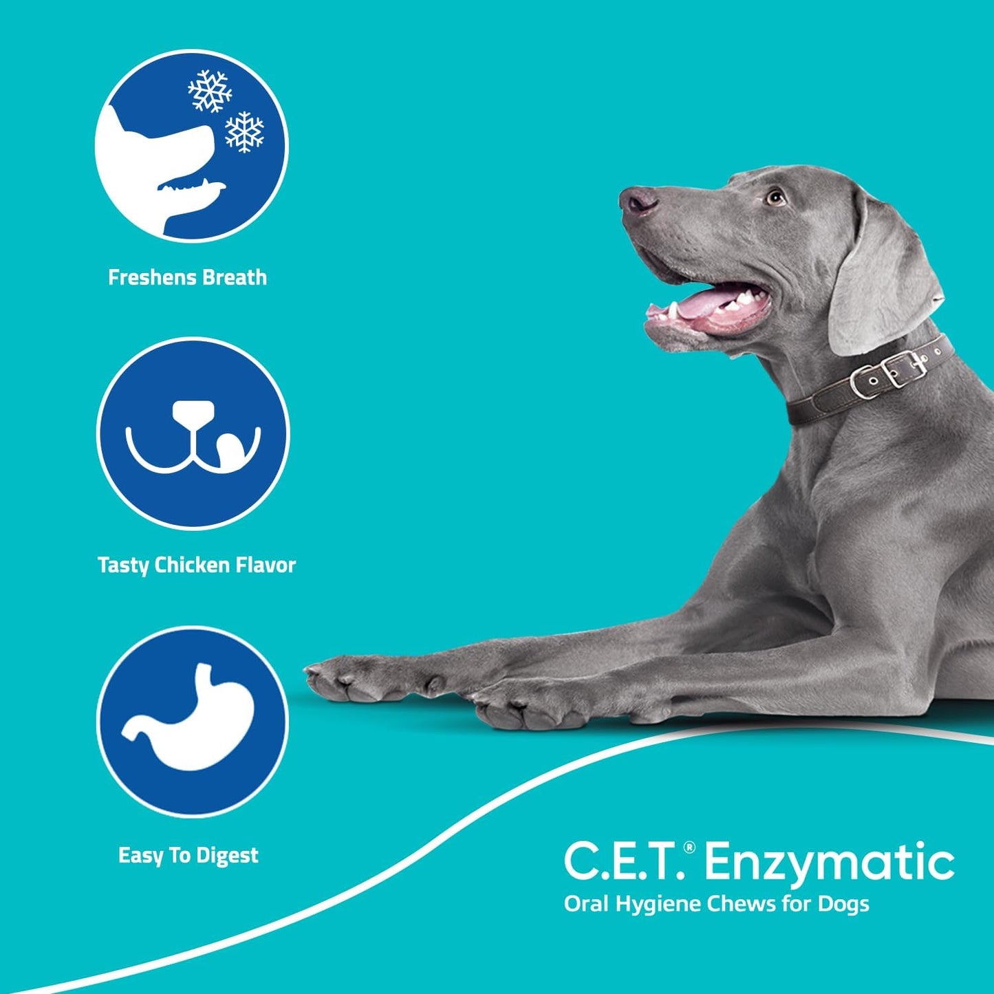 C.E.T. Enzymatic Oral Hygiene Chews for Dogs - Plaque & Tartar Control - Single Layer Beefhide with Exclusive Dual-Enzyme System & Tasty Chicken Flavor - Easy to Give Dog Dental Chew