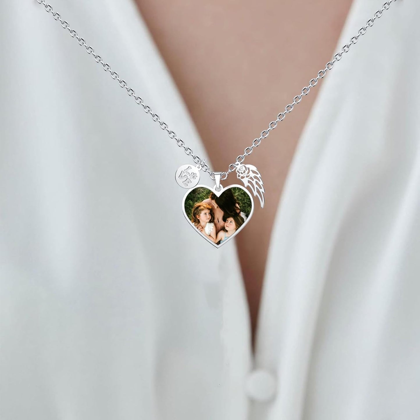 CharmSStory Personalized Photo Necklaces Custom Engraved Name Necklace Memory Keepsake Picture Necklace Pendant Customized Gifts for Women Men