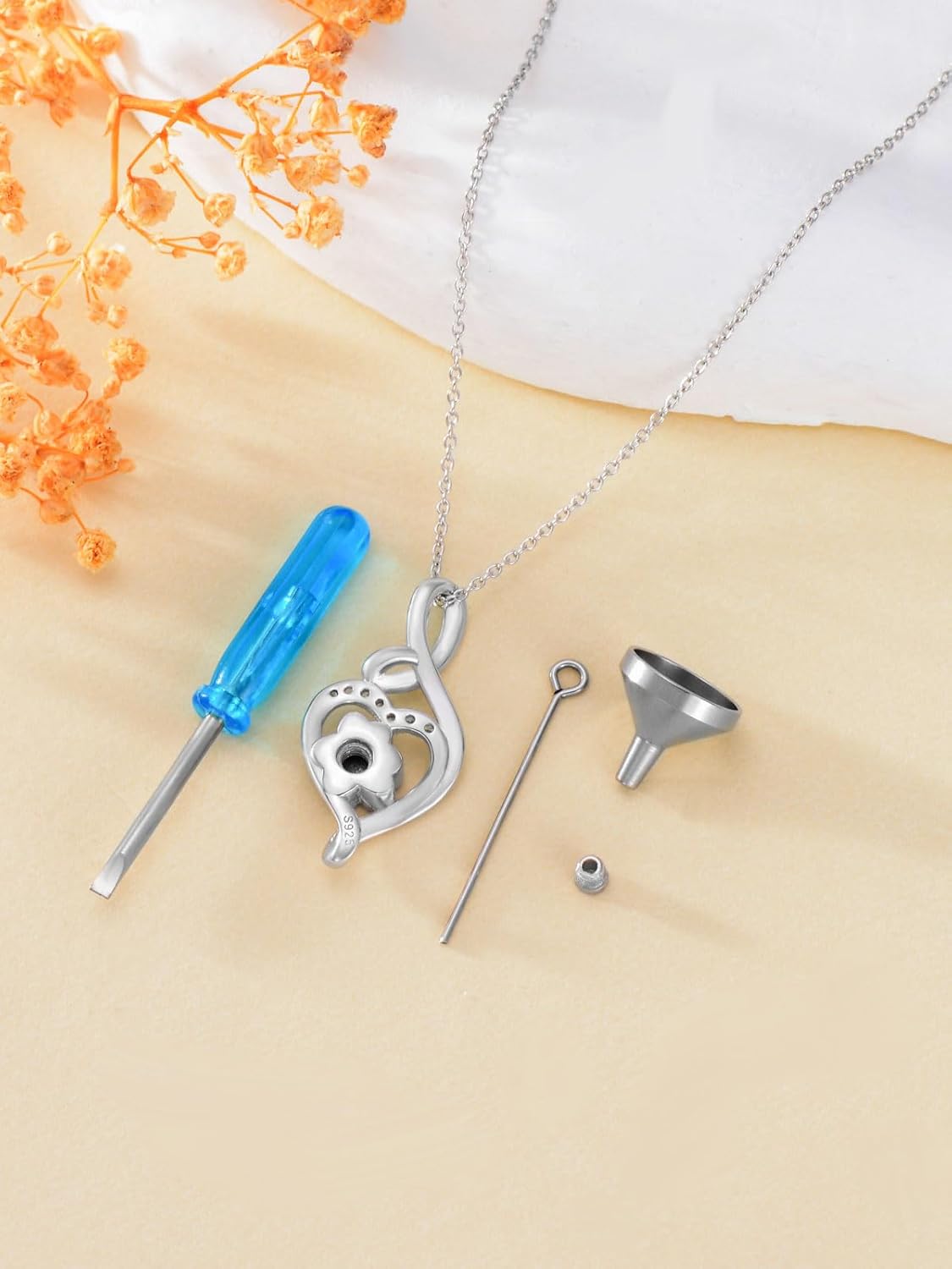 Sterling Silver Pet Urn Necklace for Ashes - Memorial Keepsake for Dog, Cat Pet