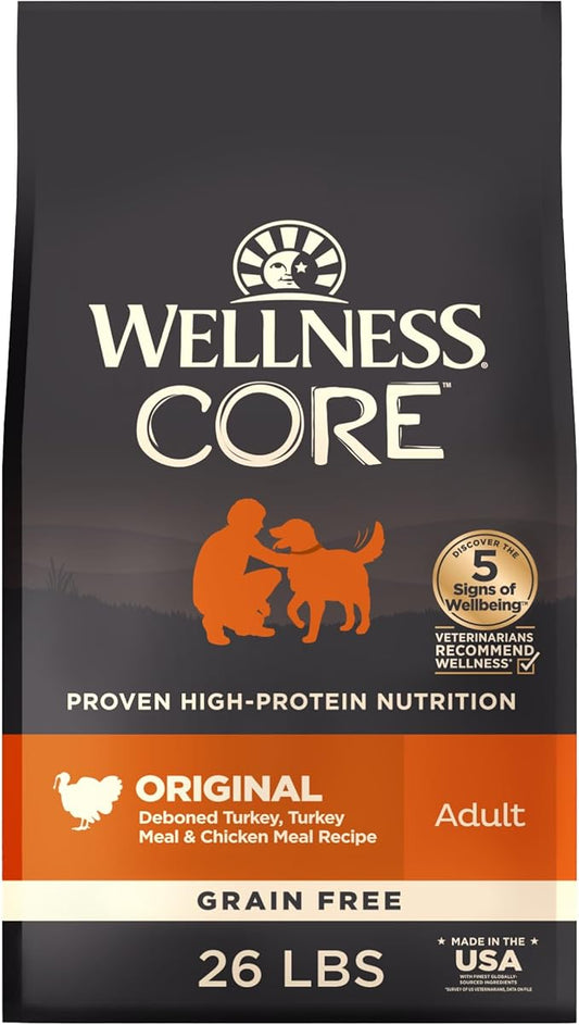 Wellness CORE Dry Dog Food, Grain-Free, High Protein, Natural, Original Turkey & Chicken Recipe, (26-Pound Bag)