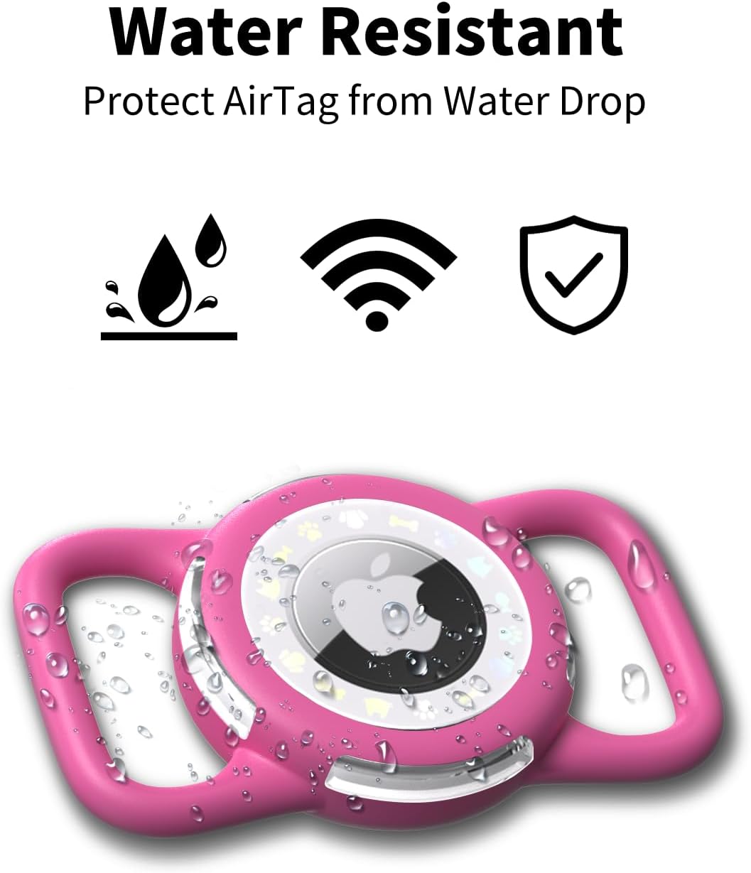 Airtag Dog Collar, Waterproof Airtag Holder for Dog Collar & Cat Collar Slicone Full Body Covered Pet Air Tag Holder (Rose, Regular)