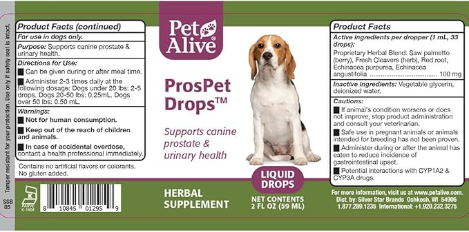 PetAlive ProsPet Drops for Pet Prostate and Bladder Health - Herbal Supplement for Dog Urinary Tract, Bladder and Immune Support - Constipation Relief - 59 ml