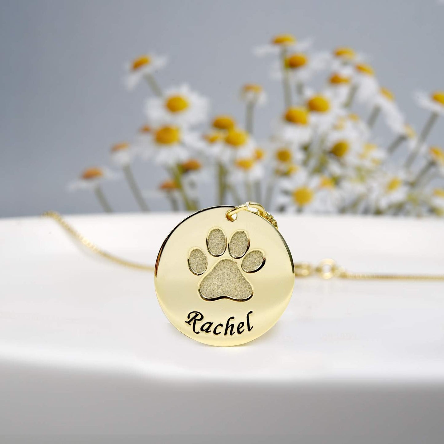 Customized Paw Print Necklace Personalized Pet Name Necklace Custom Engraved Dog Cat Paw Pendant Necklace Pet Memorial Gift for Pet Lovers