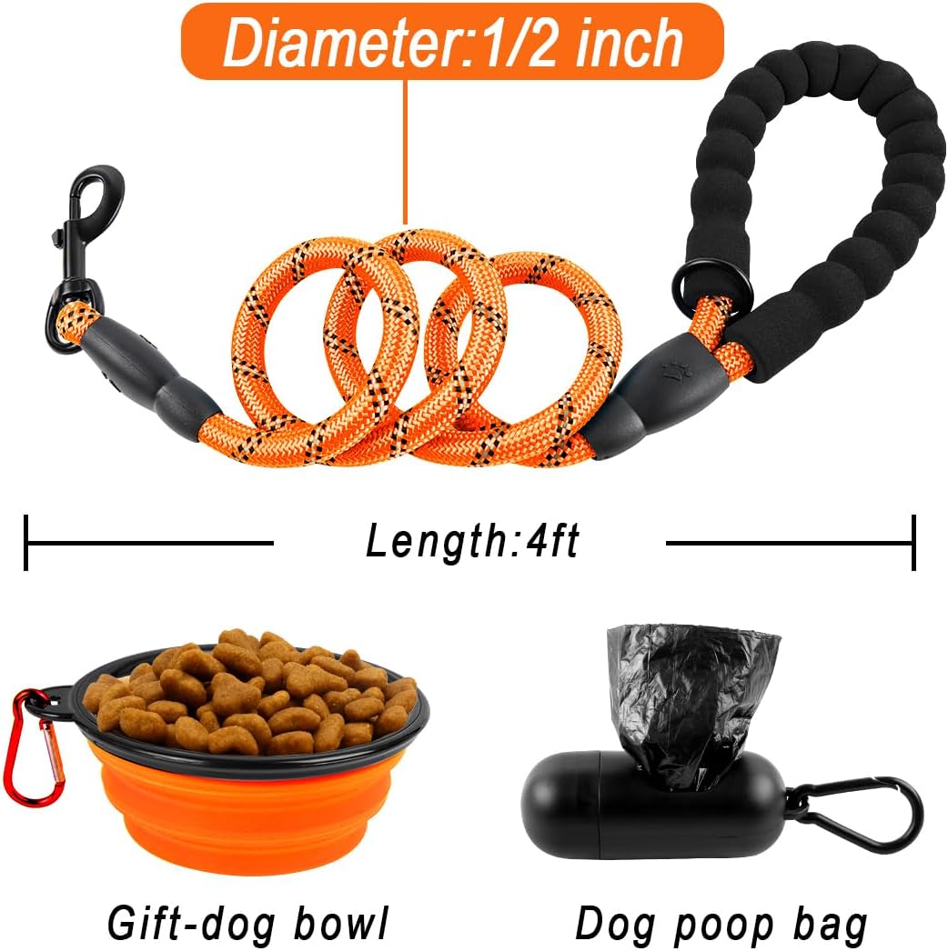 BARKBAY Dog Leashes for Large Dogs Heavy Duty Dog Leash 4/5/6 FT with Comfortable Padded Handle and Highly Reflective Threads for Medium Large Dogs Walking Training Running (4FT-1/2'',Orange)