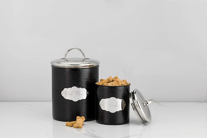 Amici Pet Cavalier Metal Canister Treats Jar, 40 Fluid Ounces, Black and Silver