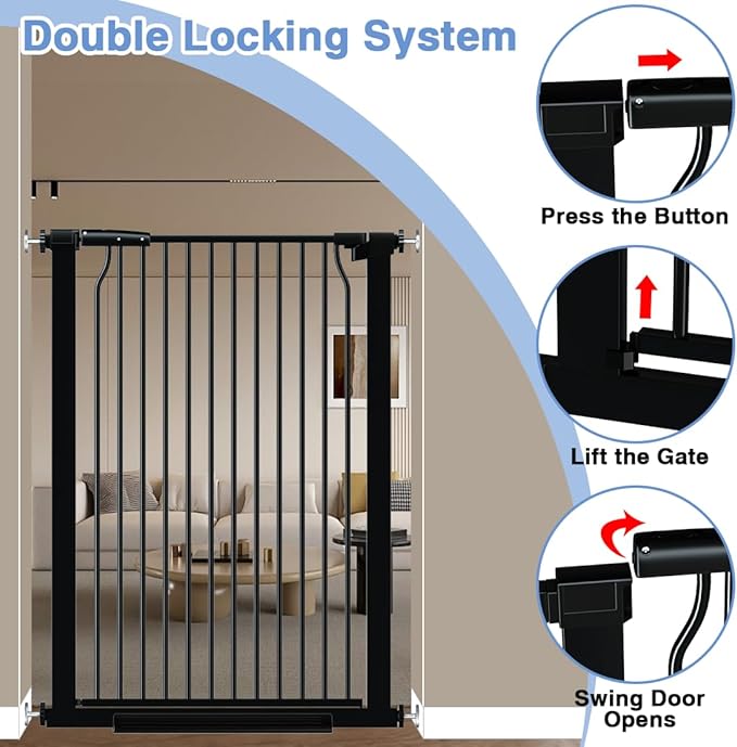 40.55" Extra Tall Baby Gate for Stairs-29.6"-40.5" Wide 1.37" Ultra Narrow Spacing Extra Wide Pet Cat Gate Dog Gate-Auto-Close Pressure Mounted Dog Door for Pets and Kids,Black(29.6"-40.5")
