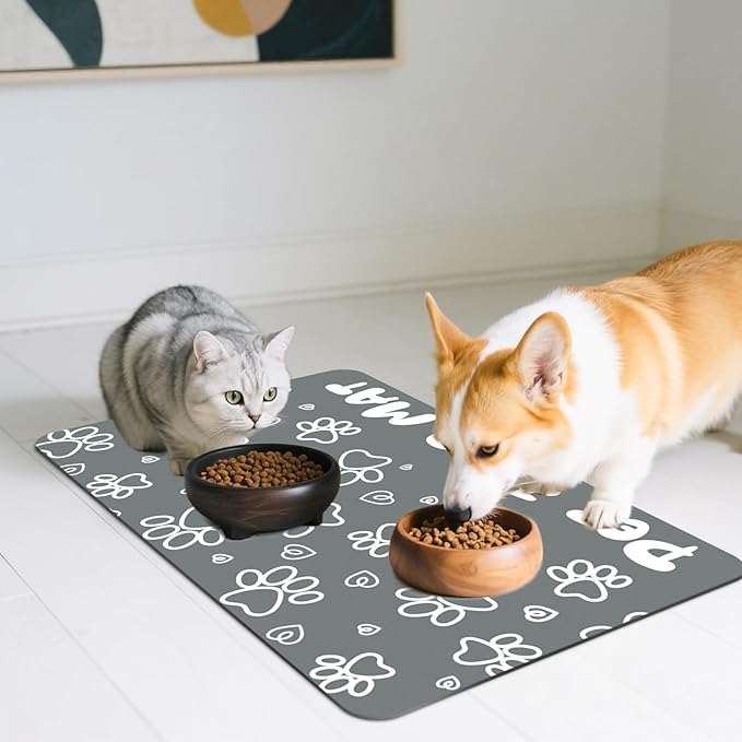 Pet Feeding Mat, Absorbent Cat Dog Mat for Food and Water Bowls Floors, No Stains Quick Dry Cat Dog Feeding Water Bowl Mats for Sloppy Drinkers, Pet Feeding & Watering Supplies (Grey, 12"x 20")
