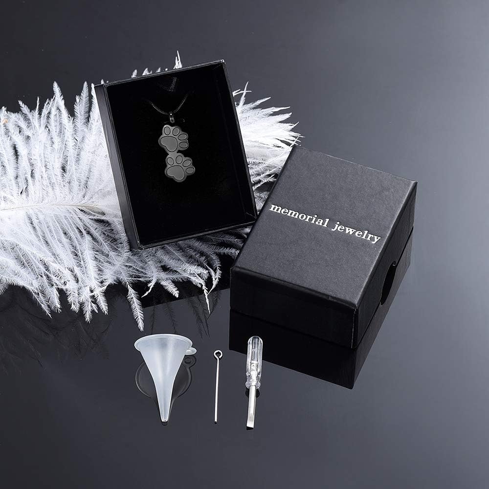 Pet Urns For Dogs/Cats - Pet Ashes Necklace - Paw Print Urn Necklace with Mini Keepsake Urn Memorial Ash Jewelry