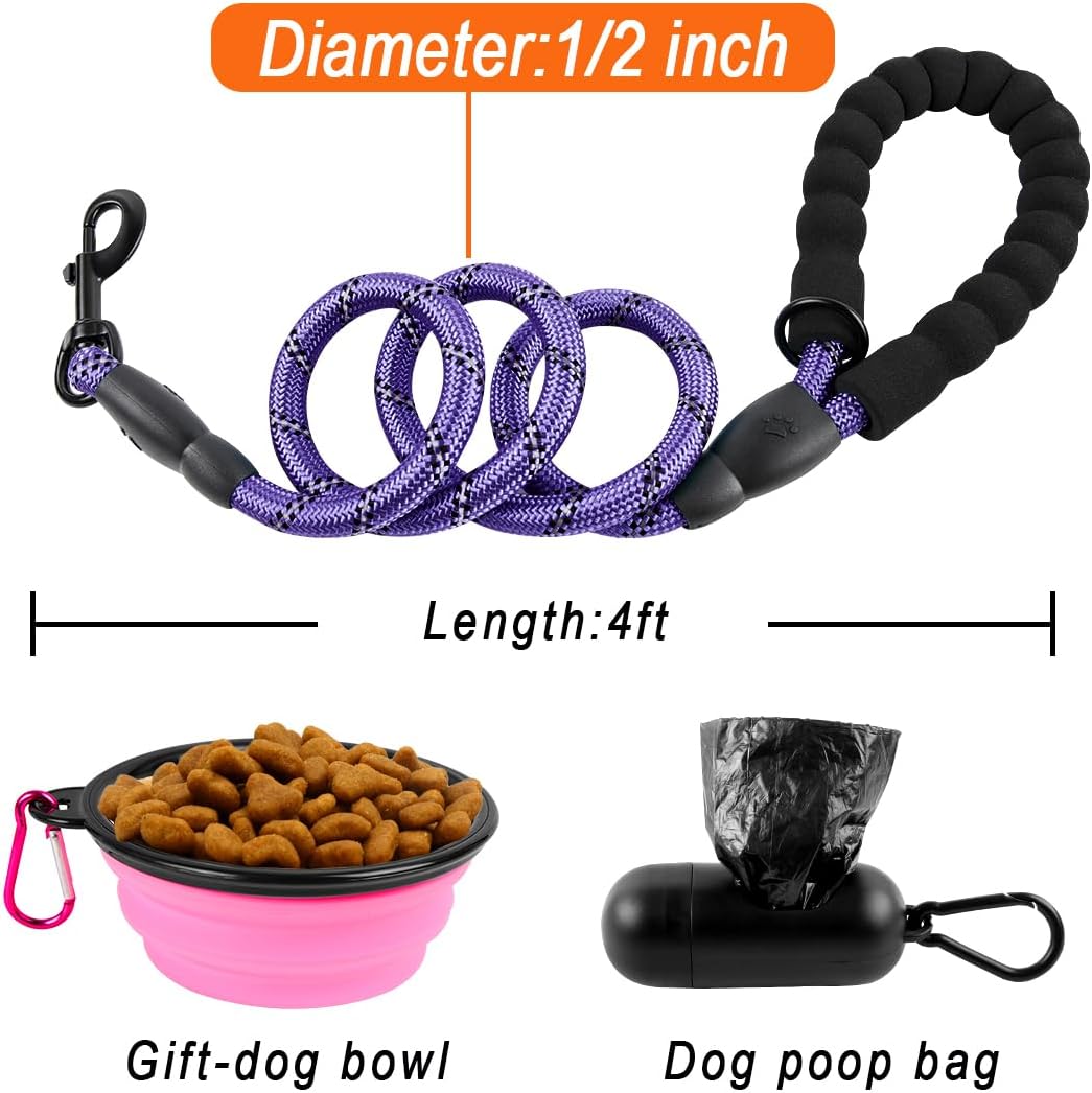 BARKBAY Dog Leashes for Large Dogs Heavy Duty Dog Leash 4/5/6 FT with Comfortable Padded Handle and Highly Reflective Threads for Medium Large Dogs Walking Training Running (4FT-1/2'',Purple)