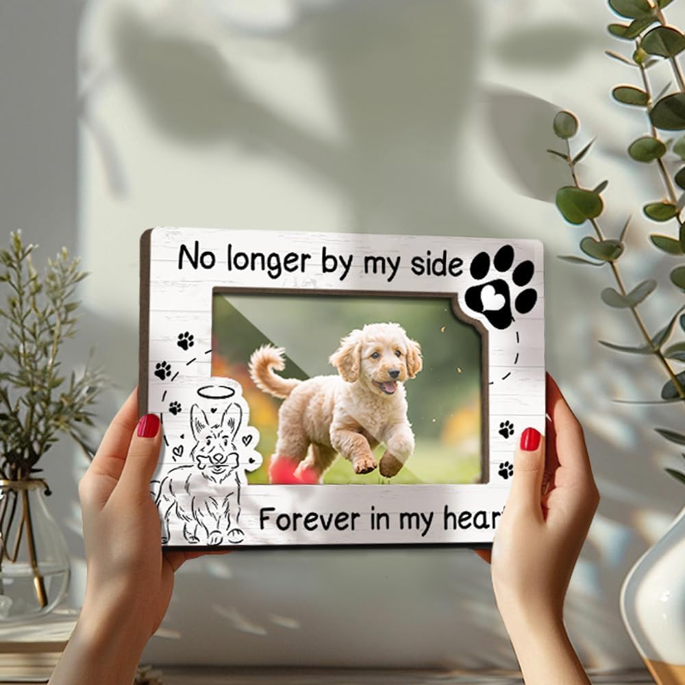 Dog Memorial Photo Frames Dog and Cat Loss Remembrance Gift Sympathy Gifts for Pet Lovers Condolence Present for Pet Owner No Longer by my Side Forever in my Heart Picture Frames 4x6 Photo - YY007