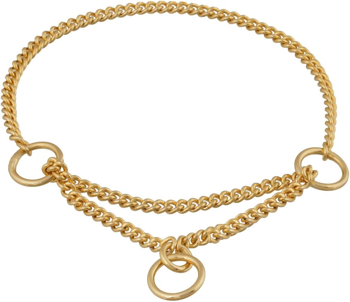 Alvalley Martingale Collar for Dogs – Brass Chain Dog Chain Collars, Durable Martingale Dog Collar for Small, Medium, and Large Breeds – Easy-to-Use Metal Dog Collar with Handle - Brass, Metal