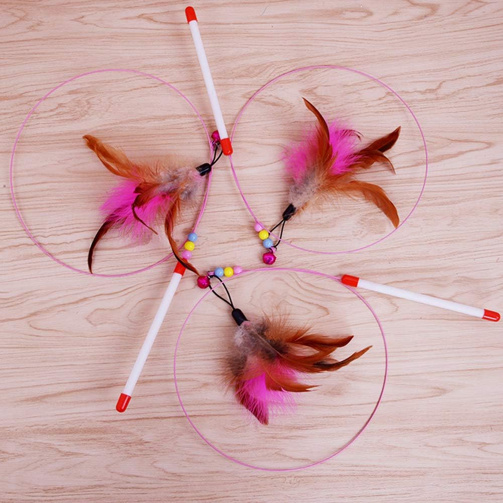 MAIYU Cat Feather Wand Toy - 3 Pack Steel Wire Feather Interactive Cat Stick Training - Beads Bells Kitten Wand Toys Pet Teaser