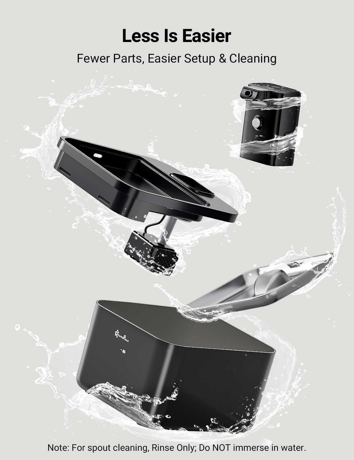 DownyPaws Cat Water Fountain Stainless Steel Cordless, 84oz/2.5L Fursink Wireless Pet Water Fountains for Cats Indoor, Battery Operated Cat Drinking Fountain, BPA-Free, Black with 6 Filters