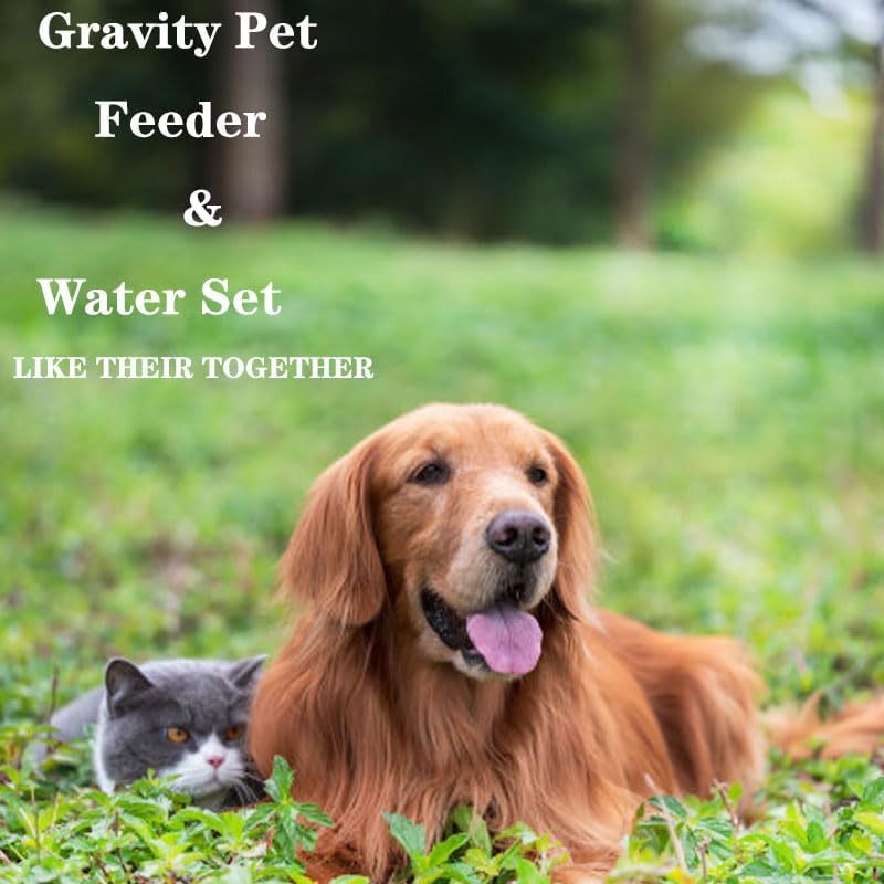 iGeekPet Care-NeverMissMeal Gravity Pet Feeder and Water Dispenser Set, Automatic Dog Feeder and Dog Water Dispenser for Dogs Cats Pets Animals Large Capacity(3.8L)