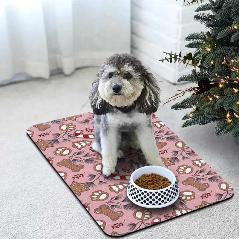 Dog Food Mats for Floors Waterproof, Cat Water Bowl Mats Pet Feeding Absorbent Placemats Christmas 16 * 24 inch
