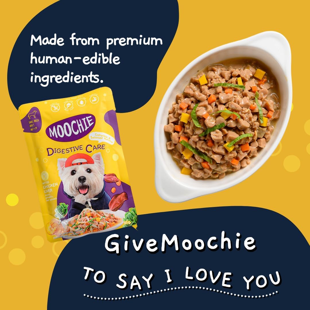 MOOCHIE Grain Free Small Dogs Wet Dog Food - Digestive Care - Real Chicken, Beef & Vegetable - No Artificial Flavors or Preservative - 12 x 3 oz Pouch