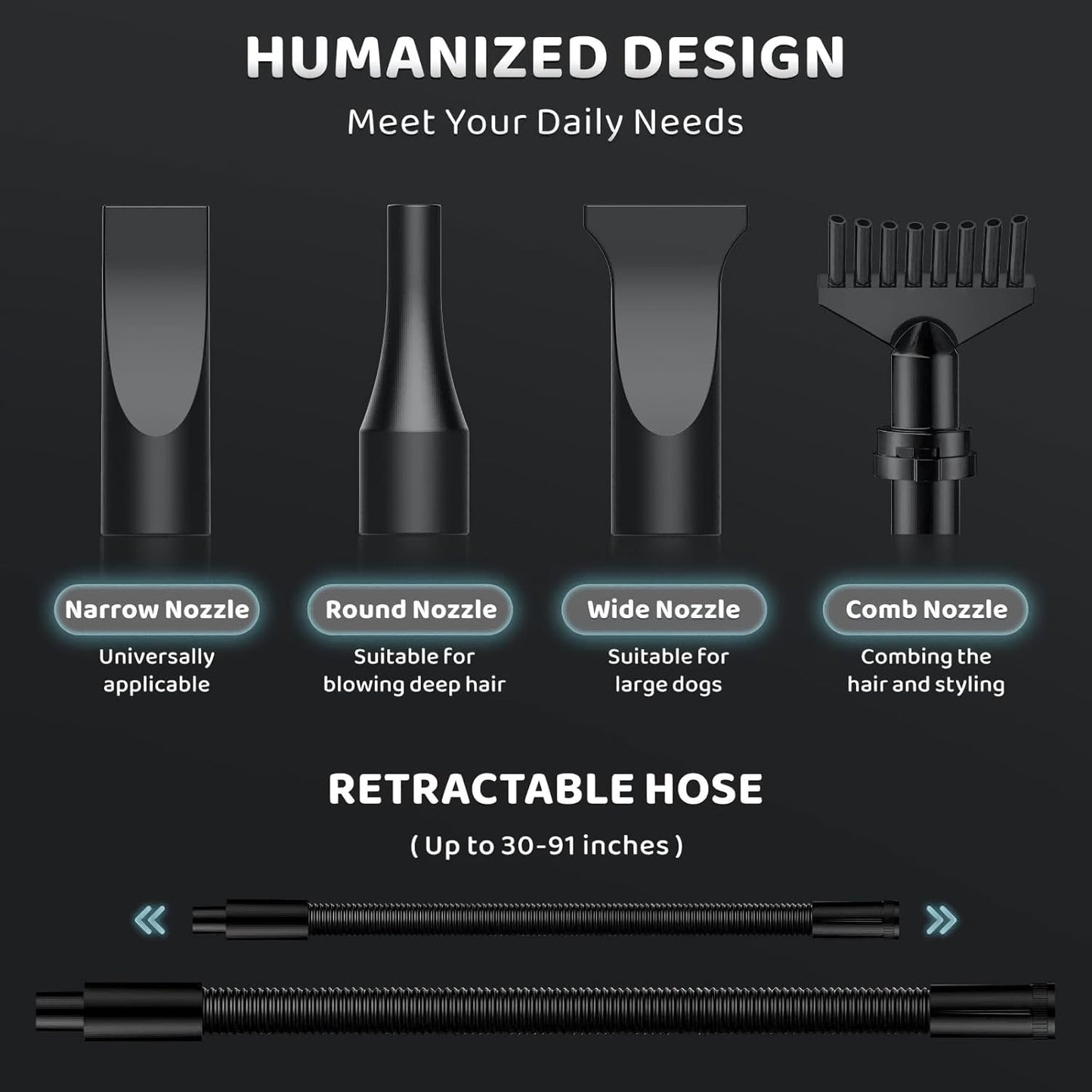 Dog-Hair-Dryer, 5.2HP/ 3800W High Velocity Pet Blow Dryer with Heater for Grooming, Speed Temperature Adjustable Dog Blower Grooming Dryer with 4 Nozzles