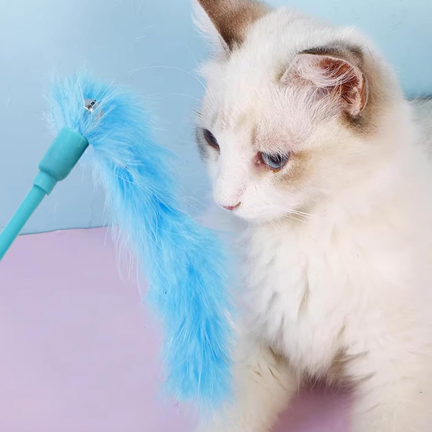 IUHKBH Cat Wand Toys, 3 PCS Interactive Feather Wands Colorful Cat Teaser Wand with Bell for Cats and Kitties