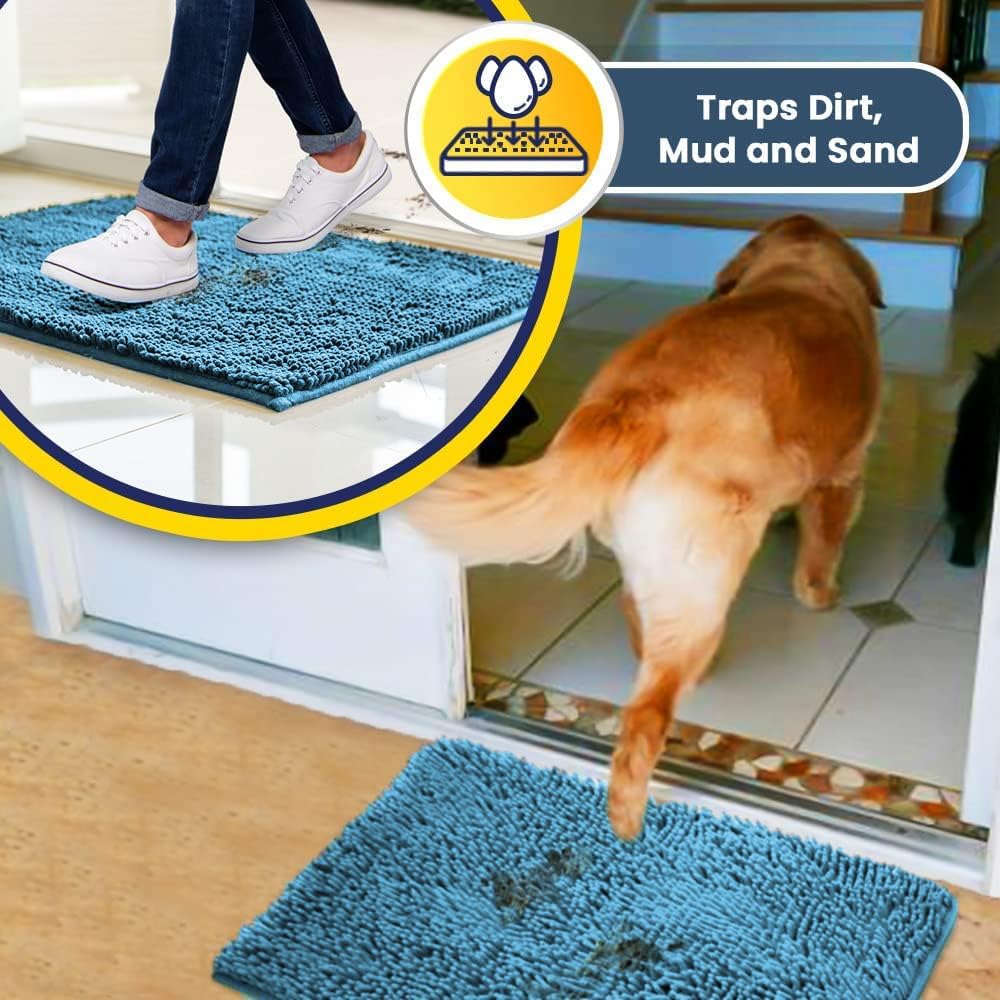 Muddy Mat® Original Dog Door Mat for Muddy Paws, Super Absorbent Microfiber, Non-Slip Washable Pet Rug, Quick Dry Chenille Entryway Carpet, Machine Washable Indoor Outdoor mat, Sky Blue 18"x28"