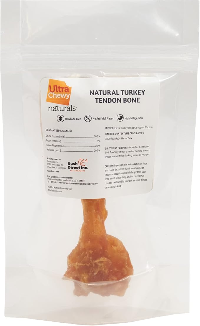 Ultra Chewy Turkey Tendon Knotted Bones for Dogs - Premium All-Natural, Hypoallergenic, Long-Lasting Dog Chew Treat, Easy to Digest, Ingredient Sourced from USA (3.5 Inches - 1 Pack)