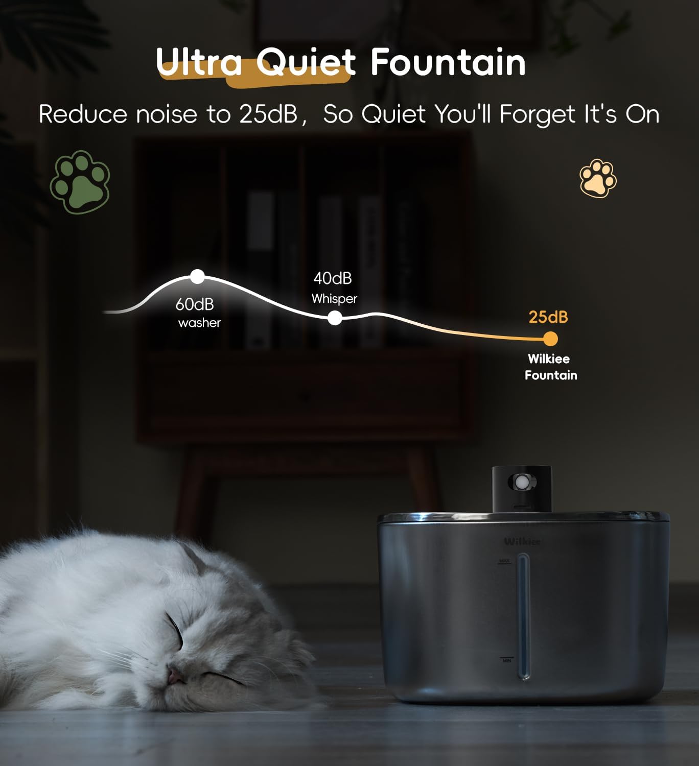 Cat Water Fountain Stainless Steel, 138fl.oz / 4.1L Wireless Cat Fountain, Pet Water Dispenser Cordless for Cats & Dogs Indoor