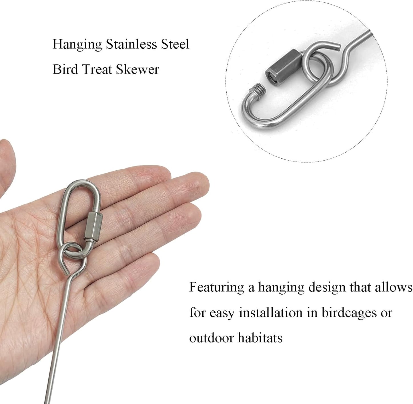 2pcs Hanging Bird Treat Skewer Parrot Fruit Feeder, 5.9 Inch Stainless Steel Bird Food Holder Parrot Fruit Food Skewer with Washer Nut Parakeet Treat Holder Feeder for Parrot Budgie Conure, LXLVOUEG