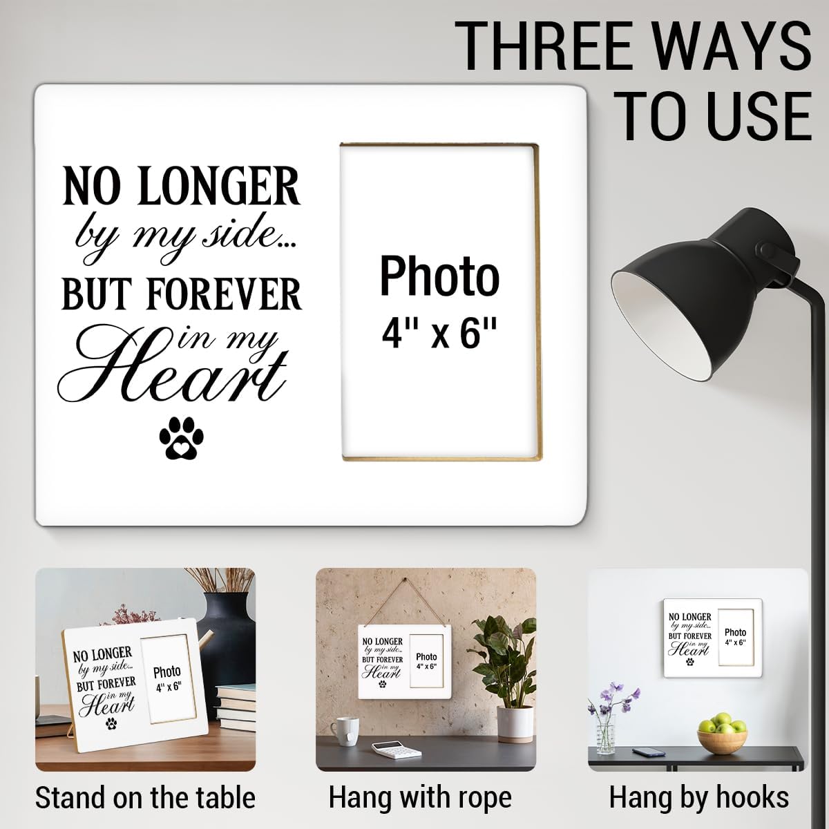 Dog Memorial Gifts for Loss of Dog Picture Frame, Pet Memorial Gifts for Dogs, Loss of Cat Sympathy Gift, Pet Bereavement Remembrance Wood Photo Frames, 4 x 6 Inch Photo