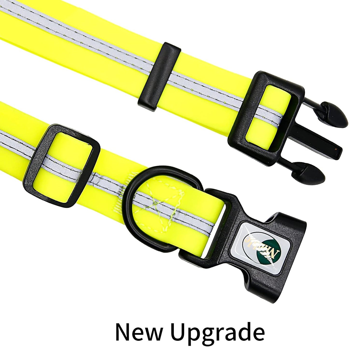 NIMBLE Dog Collar Waterproof Pet Collars Anti-Odor Durable Adjustable PVC & Polyester Soft with Reflective Cloth Stripe Basic Dog Collars S/M/L Sizes (Small (9.45”-14.17”inches), Fluorescent Yellow)