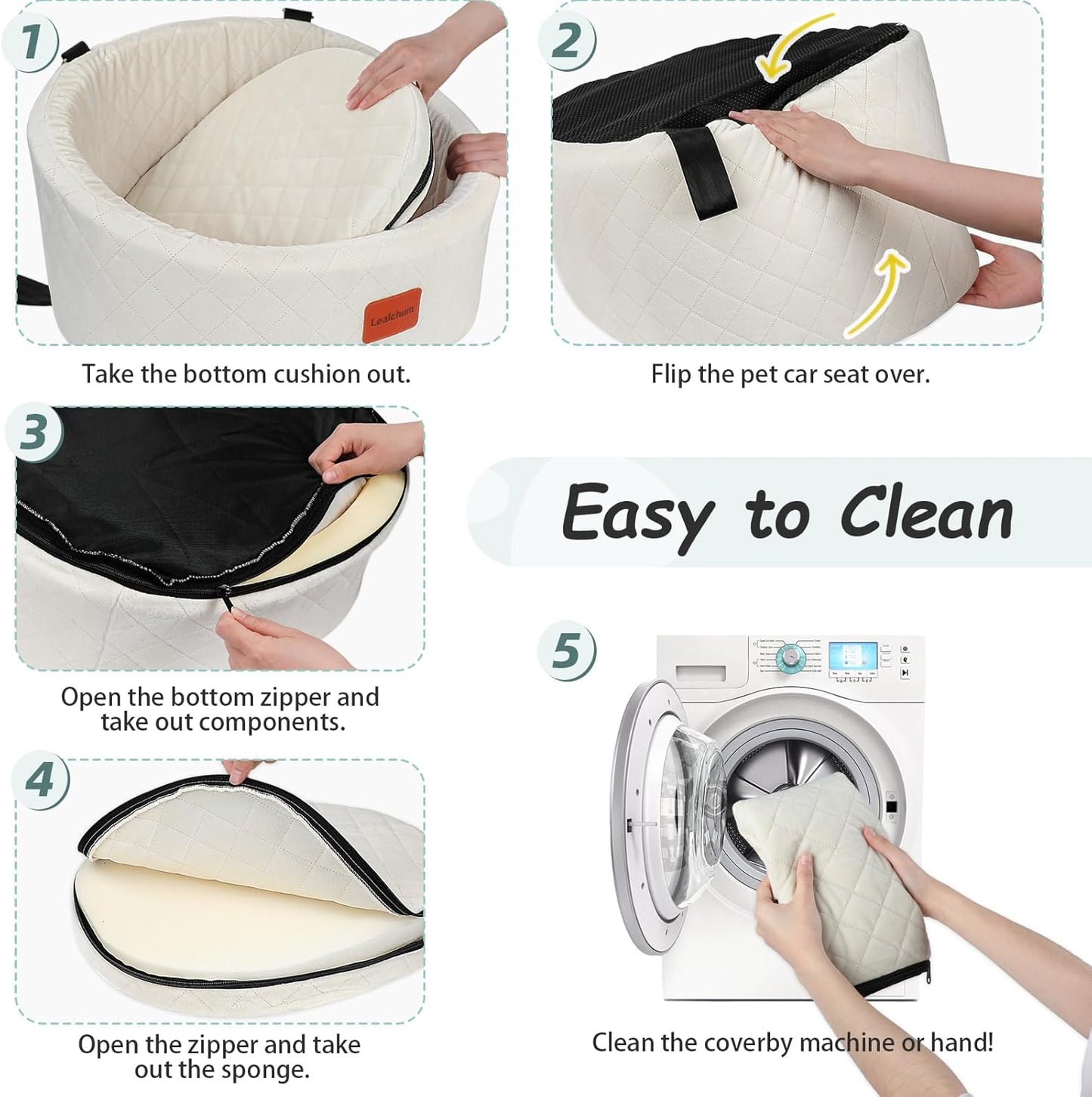 Dog Car Seat for Small Dogs Up to 30 Lbs,Ultra Soft Fabric Fill in Comfy Memory Foam,Happy Pet Ride,2 Safety Dog Leashes,Fully Detachable and Washable,Anti Slip Base(Beige)