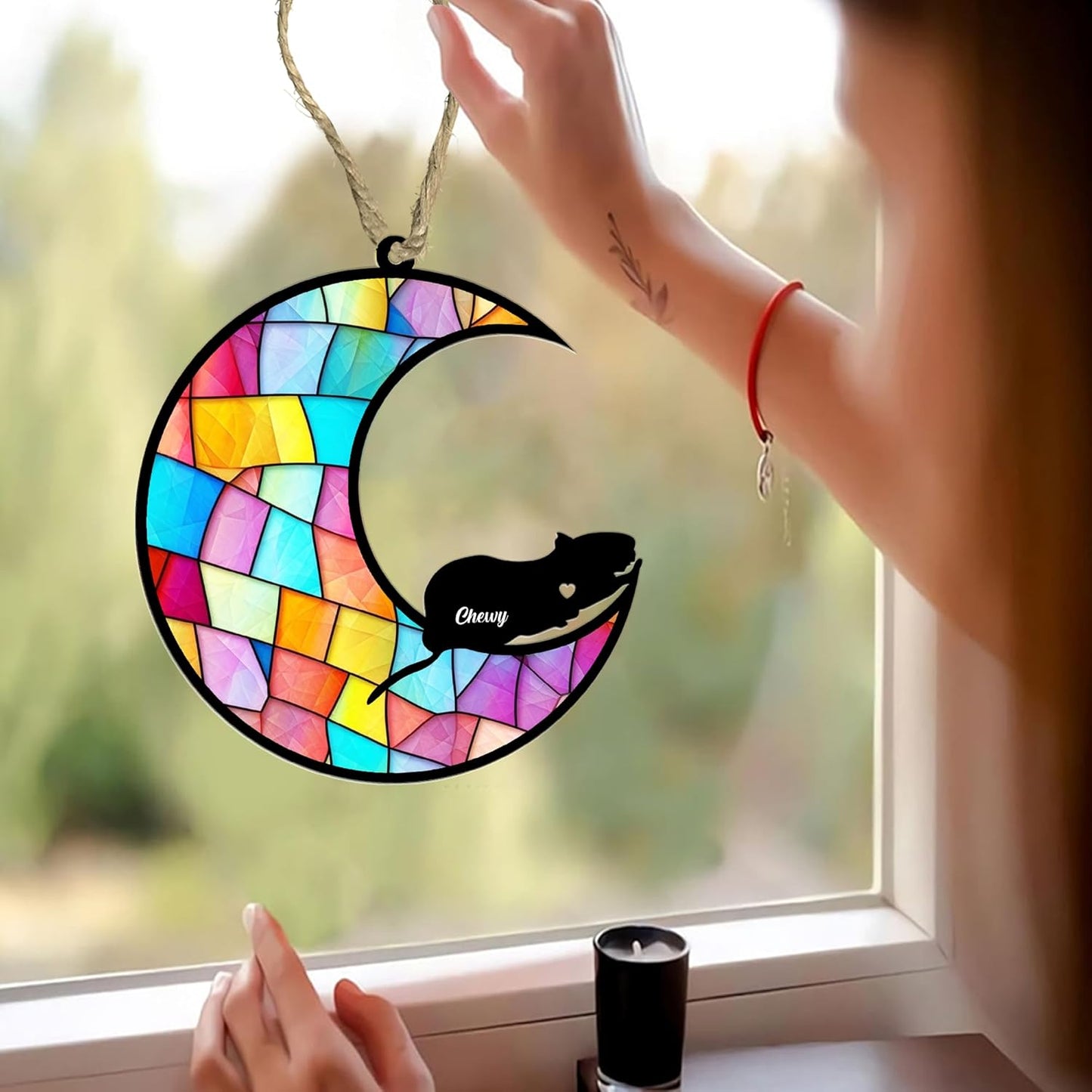 Personalized Gerbil Memorial Suncatcher/Ornament - Custom Loss Gerbil Bereavement Ornaments, Stained Glass Light Catcher Sympathy Gift, Pet Remembrance Keepsake Memory Window Hangings