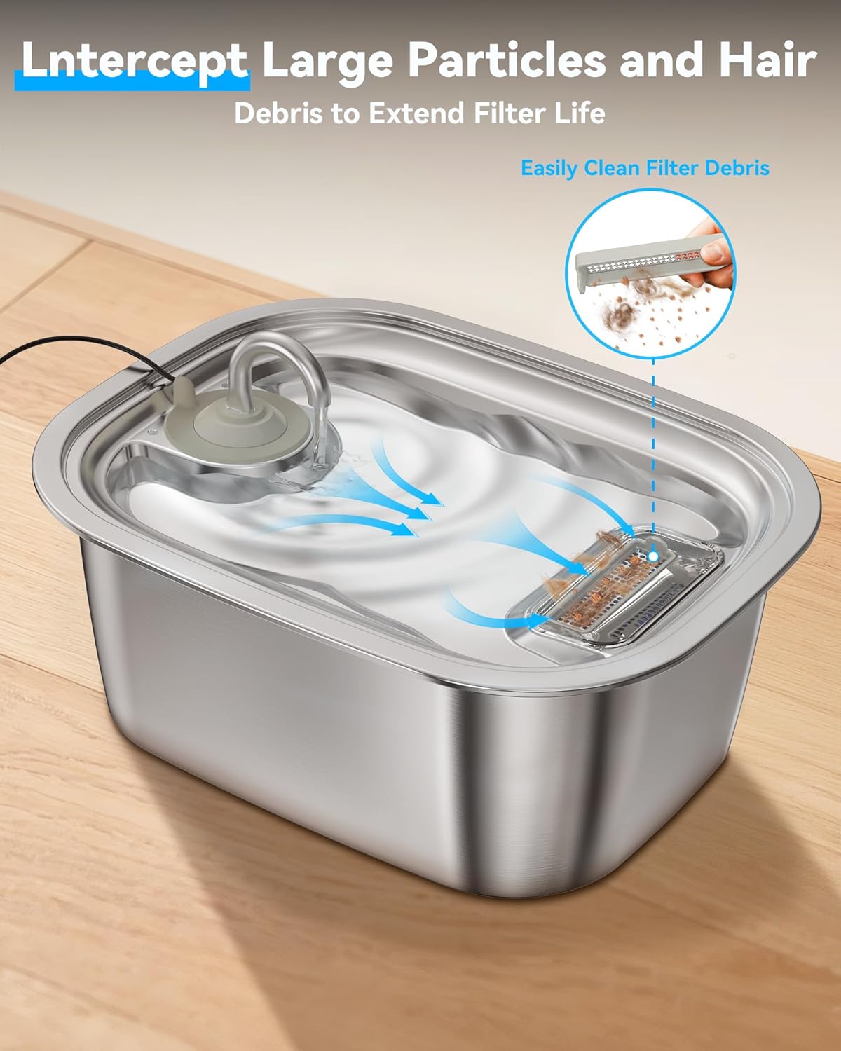 3 Gal Stainless Steel Dog Water Fountain for Large Dog, Pet Fountain Water Bowl Automatic Dispenser with Top Window & LED, Supet Quiet Pump for Multi Pet Home