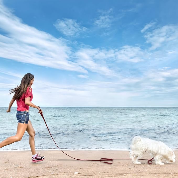 Wolfone 6m Dark Red Heavy Duty Robust Training Dog Leash with Anti-Slip Handle,Waterproof Long Dog Leash for Outdoor Activities