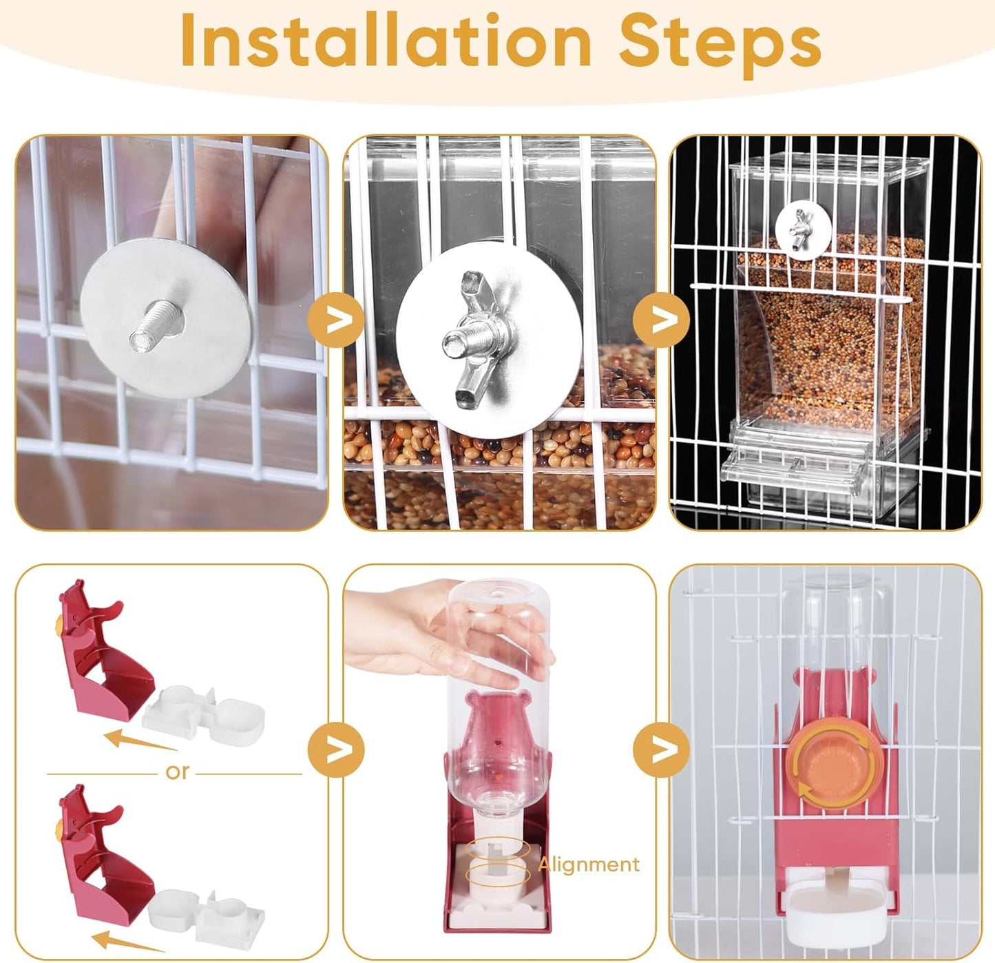 Bird Water Dispenser, Automatic Bird Feeder for Cage,No Mess Bird Feeder, Parakeet Seed Container Food Feeder Drinker for Cage, Parrot Feeder Cage Accessories,Cockatiel Canary Lovebirds Budgies (Red)