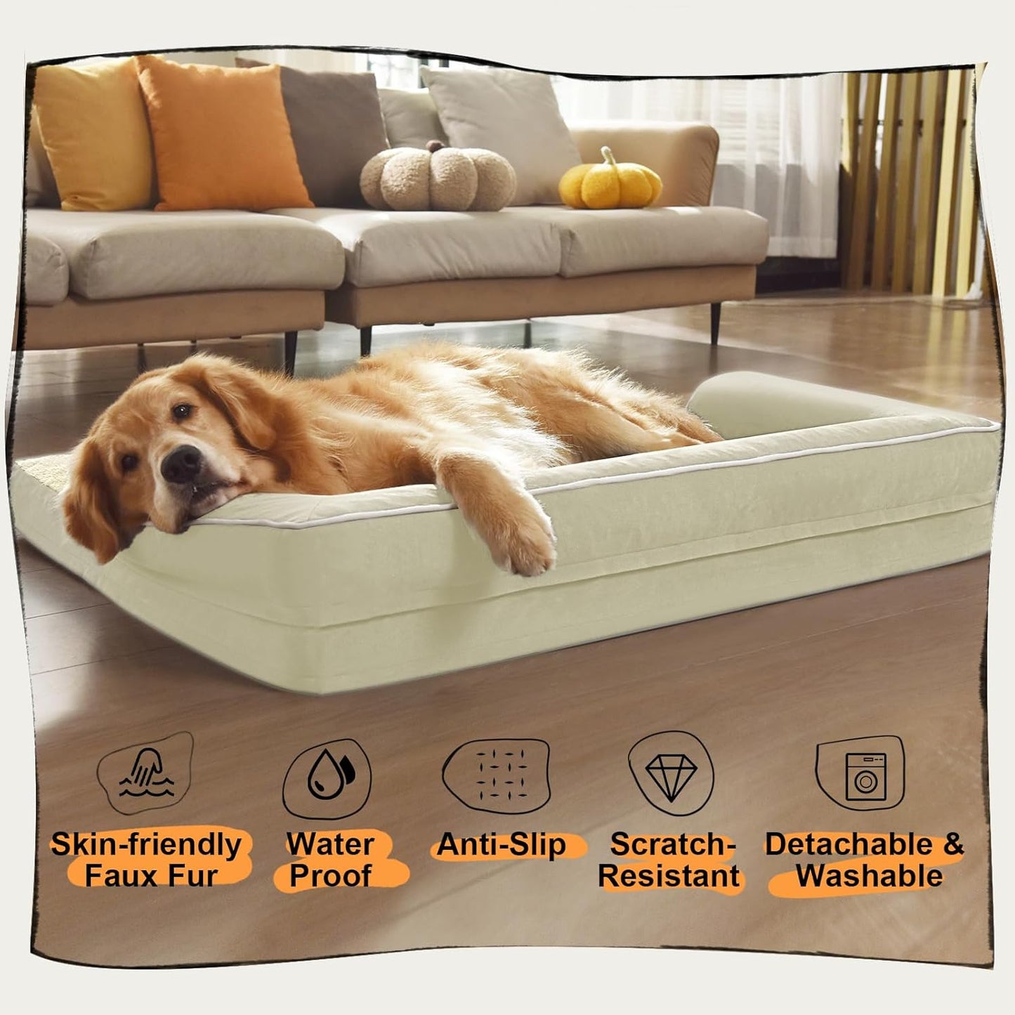 Dog Bed Large Sized Dogs-Orthopedic Waterproof Bed for Dogs,Large Dog Beds with Washable Removable Cover & Non-Slip Bottom