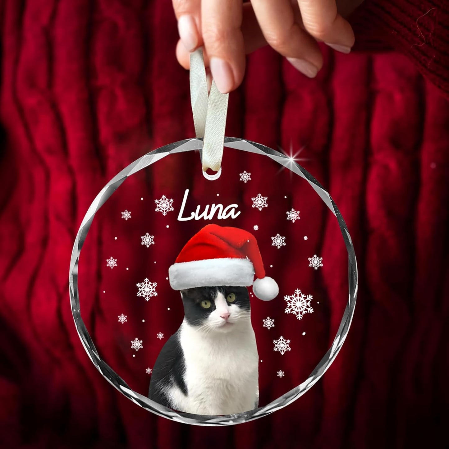 Personalized Cat Christmas Ornament Photo, Custom Pet Ornament with Santa Hat, Holiday Tree Decoration, for Cat Lovers, from Pet Owner, Cute Funny Keepsake, Acrylic Ornament