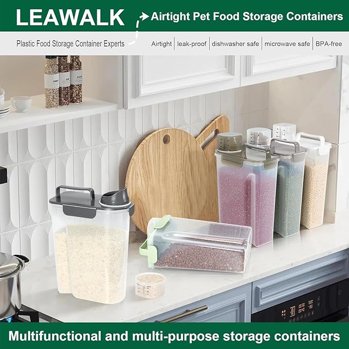 5-7Lbs Cat Dog Storage Container, Portable Pet Food Containers with Upgraded Large Spout and Cup, Small Animal Kibble Dispenser for Bird Seed, Oatmeal, Rice, Flour (1, Dark Gray, 5L)