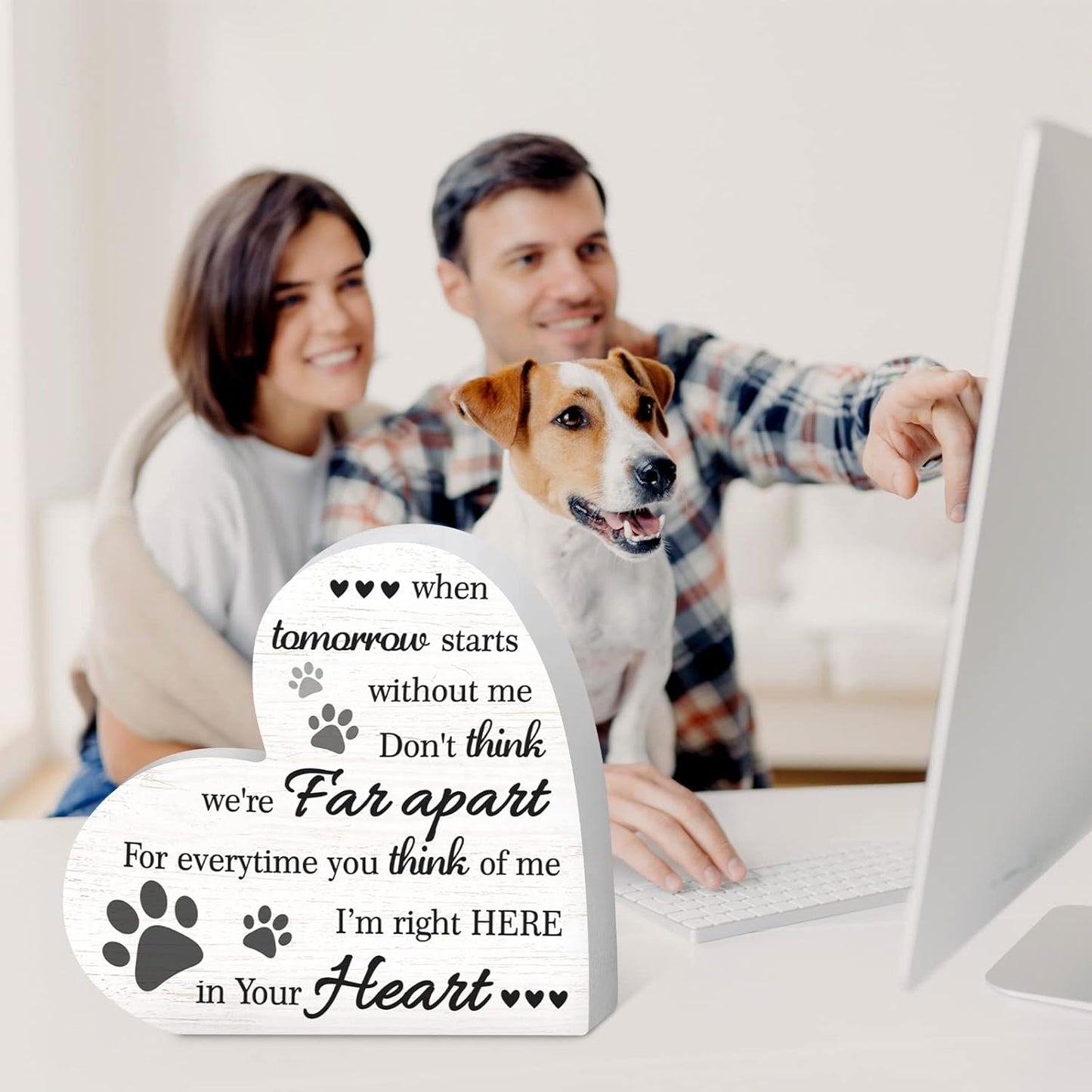 Maitys Pet Memorial Gifts Bereavement Remembrance for Loss of Dog Cat Sympathy Condolence Gifts Heart Shaped Wood Sign When Tomorrow Starts Without Me Wooden Plaque for Table Desk Decor(White)