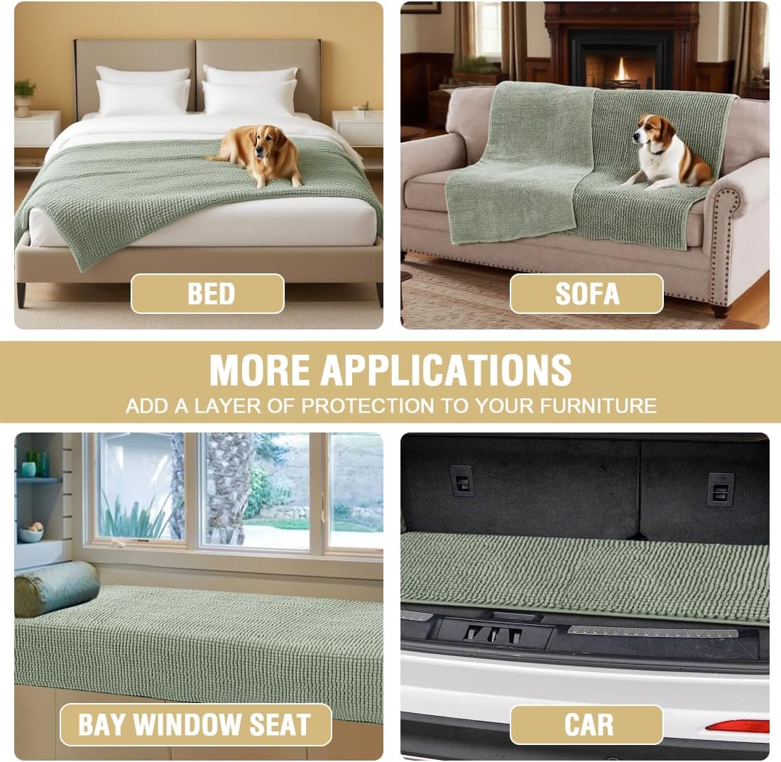 H.VERSAILTEX Plush Chenille Couch Cover for Dogs Pets Blanket for Bed Anti-Slip Soft and Durable Furniture Protector for Small Medium Large Cats Washable (52" x 82", Sea Foam)