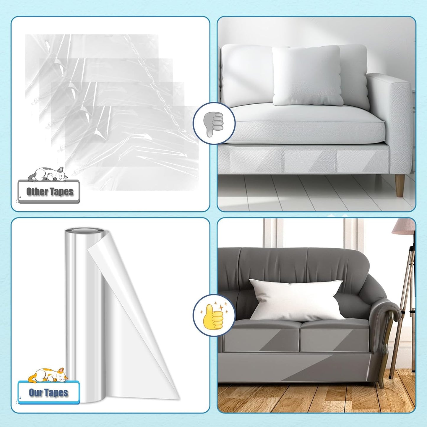 Cat Scratch Furniture Protector, 11.8"x196.8" Couch Protector from Cat Claws Cat Scratch Deterrent Furniture Protectors, Single-Sided Sticky Clear Cat Scratch Protector for Furniture Door Walls