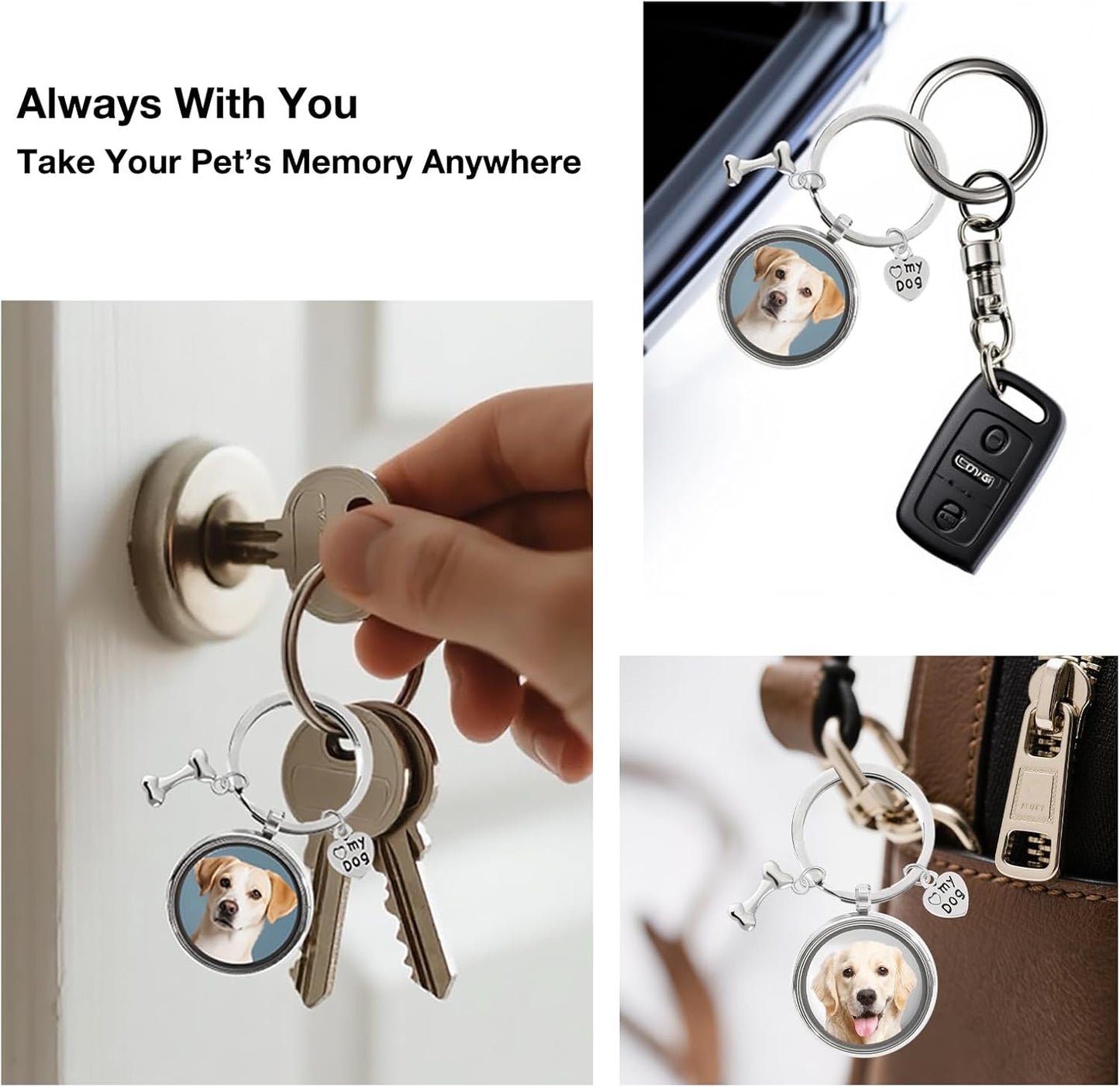 Pet Memorial Keychain for Dogs – Stainless Steel Locket with Photo & Fur Keepsake, Heart & Bone Charms, Pet Loss Memorial Gift for Dog Lovers