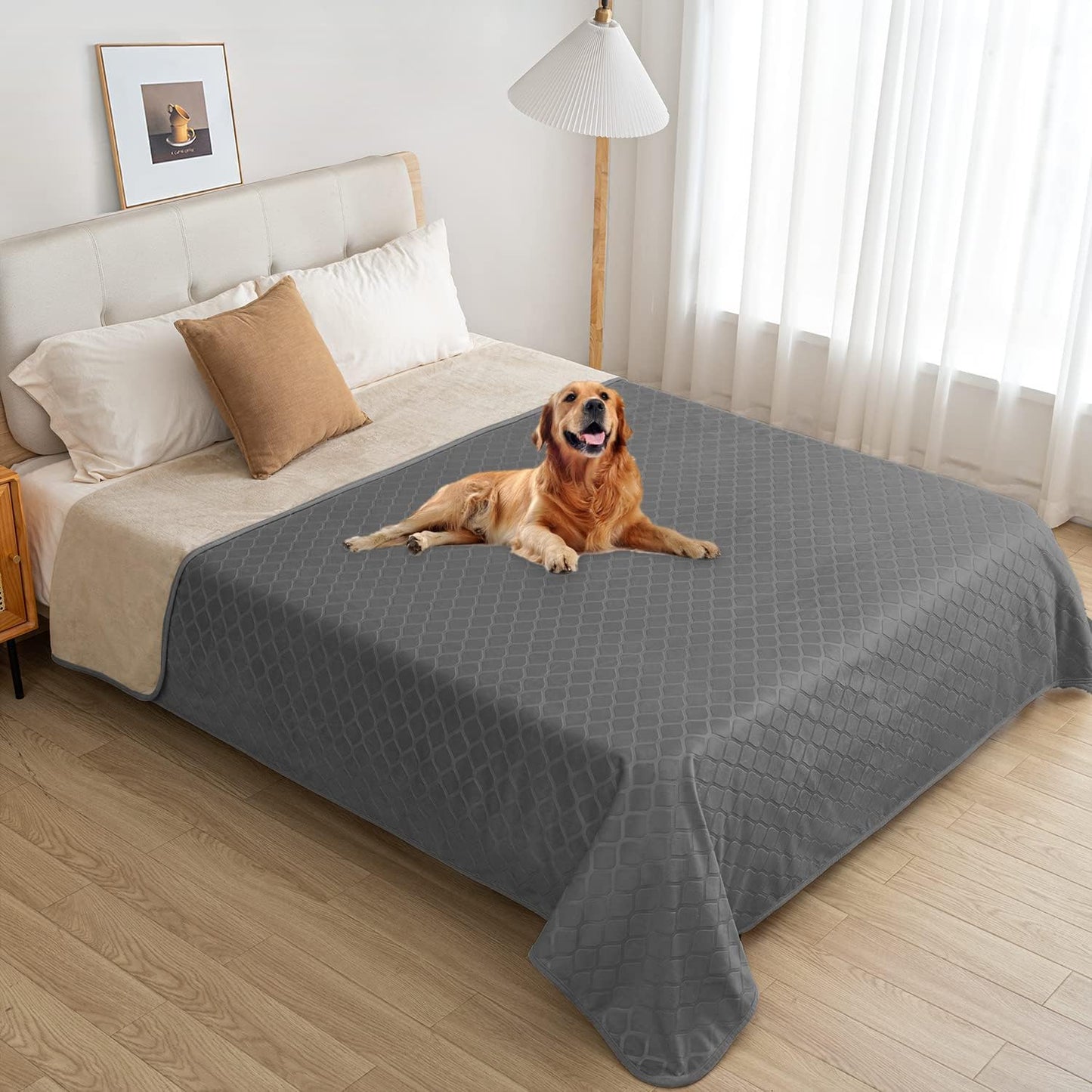 fuguitex Waterproof Dog Blanket Bed Cover Dog Crystal Velvet Moroccan Fuzzy Cozy Plush Pet Blanket Throw Blanket for Couch Sofa(30 * 70 inch, Dark Grey+Beige)