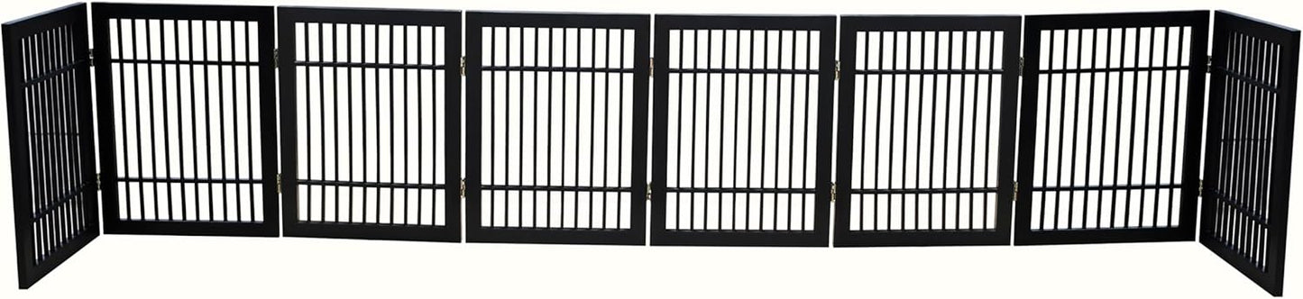 Pet Dog Gate Strong and Durable Freestanding Folding Acacia Hardwood Portable Wooden Fence Indoors or Outdoors by Urnporium (Black Pet Gate, 8 Panel 24" Tall)