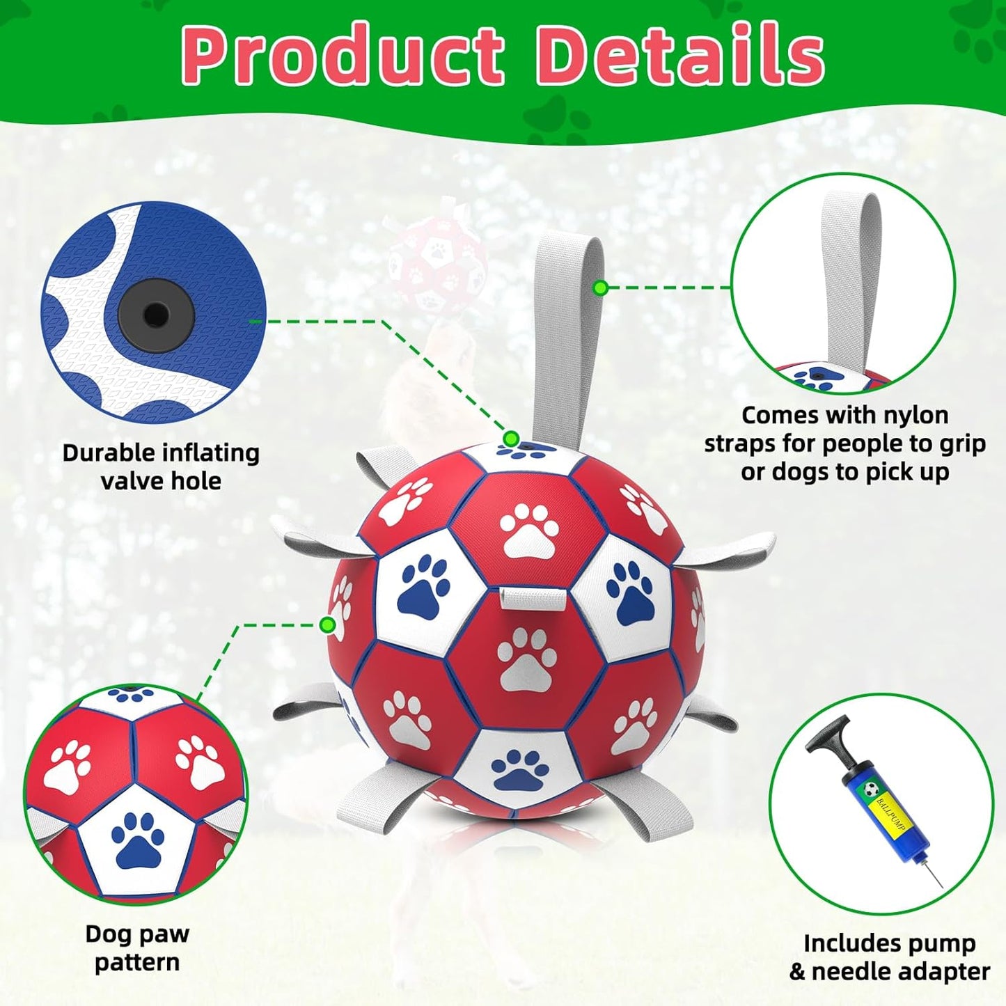 Diman Premium Large Dog Toys Dog Soccer Ball with Straps Dog Balls for Indoor Outdoor Gift for Birthday for Extra Large Dog Interactive Dog Toys Water Toy(9 Inch)