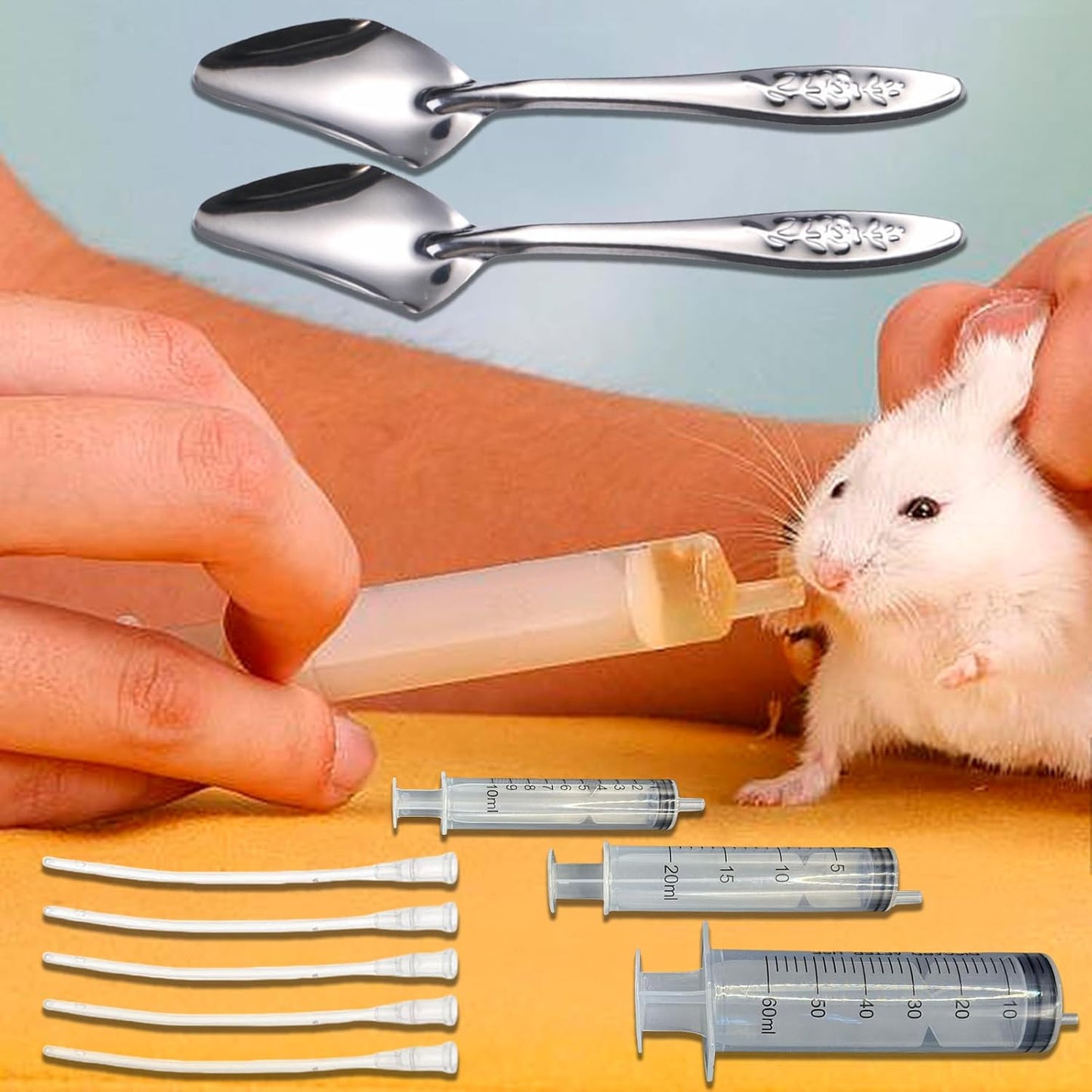 Baby Bird Feeding Syringe Set, Pet Parrot Milk Feeding Syringe with Tubes, Parrot Feeding Tubes Measuring Tools for Feeding Pets Scientific Industrial Labs… (10ml+20ml+60ml +2 spoons)